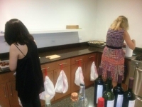 Levin July 4th party - Linda and Barb doing party prep